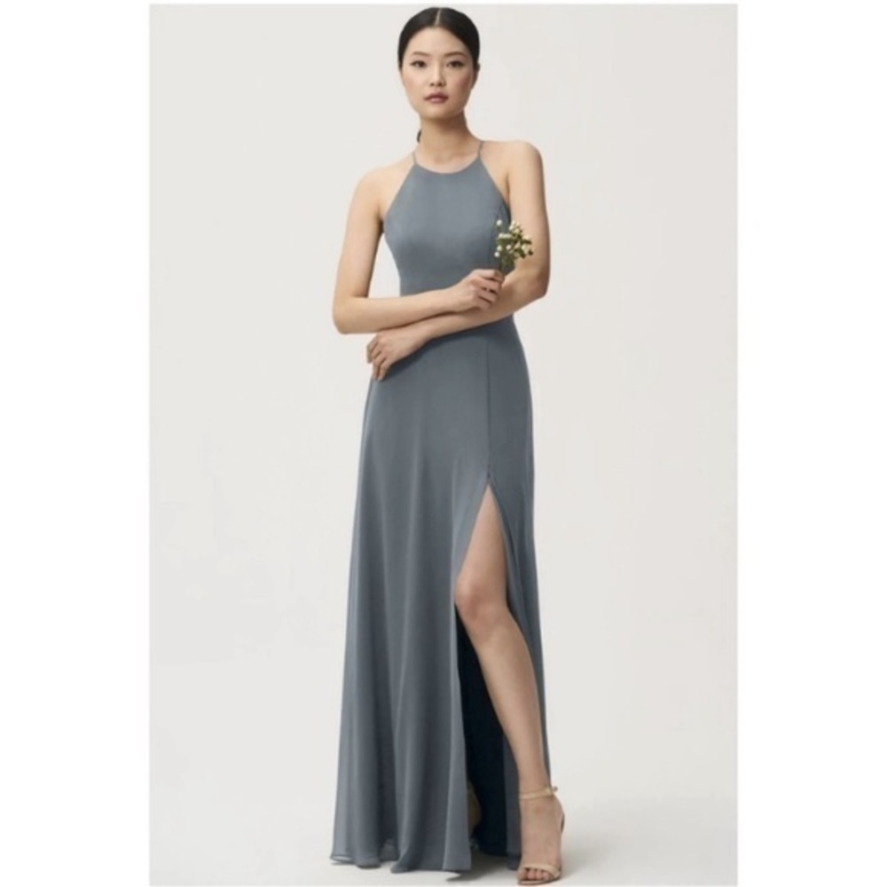 ✅ Jenny Yoo Dress Kayla Maxi Bridesmaids Chiffon in Grey